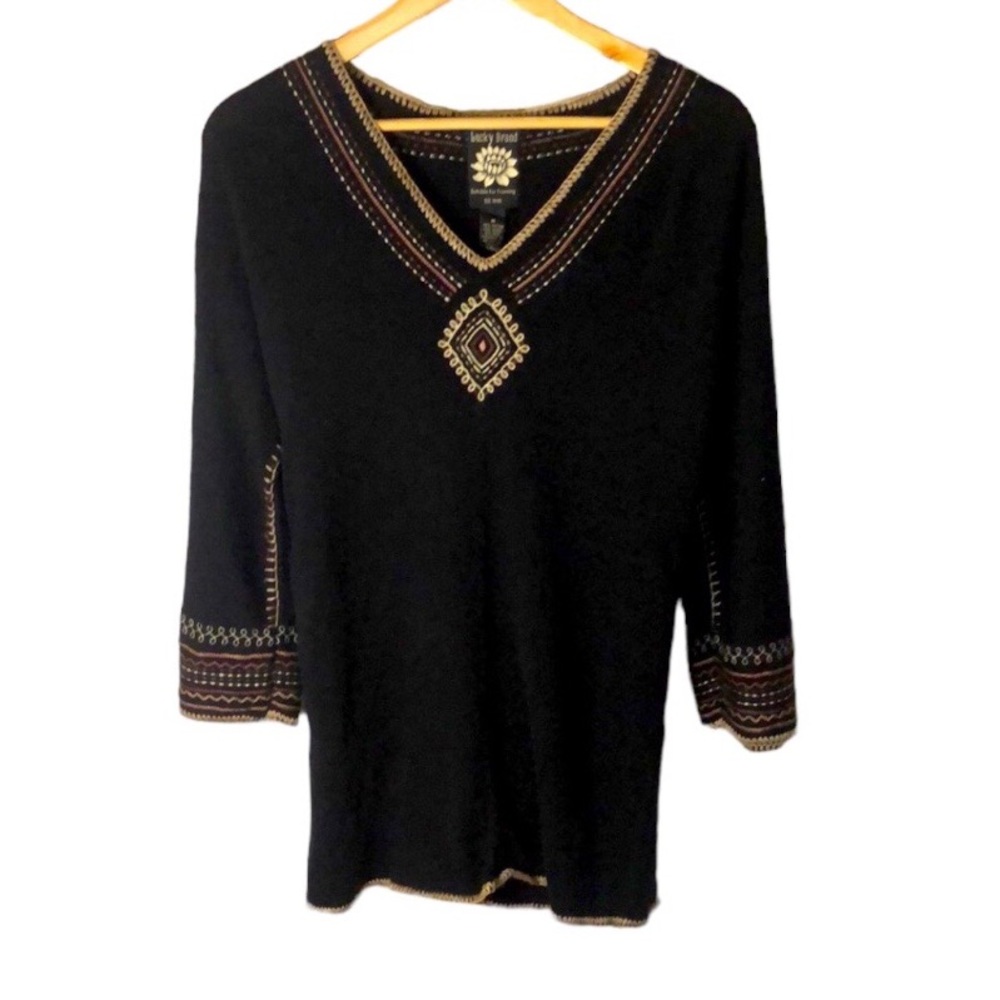 VTG Lucky Brand Cottagecore Wool & Cotton 3/4 Sleeve Hip Length Boho Tunic